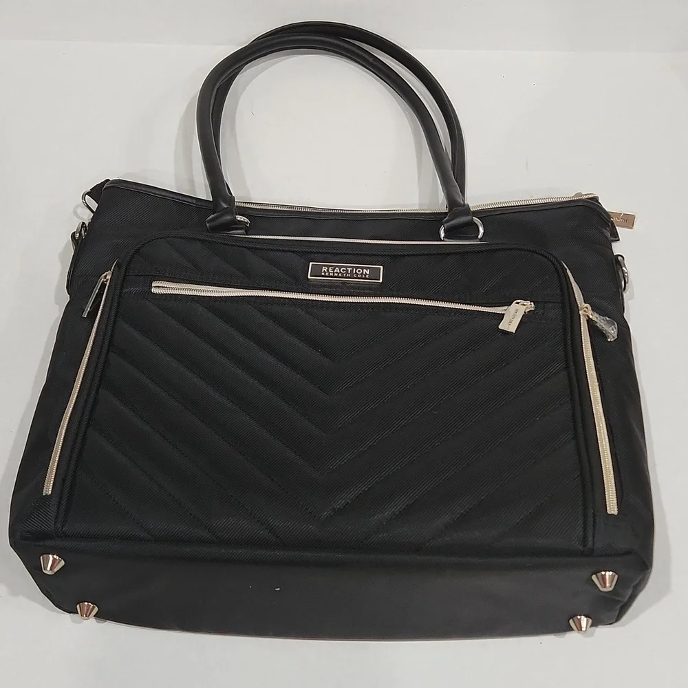 Kenneth Cole Black Quilted Chevron Laptop Travel Work Tote Bag NEVER USED